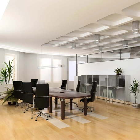 Fresh white paint creating spacious office work environment